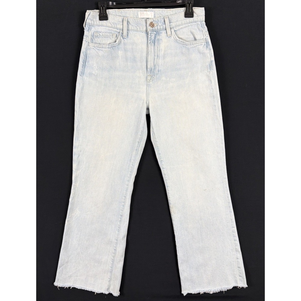 7 For All Mankind Easy Boot Jeans Women's 27 Light Wash Raw Hem Distressed